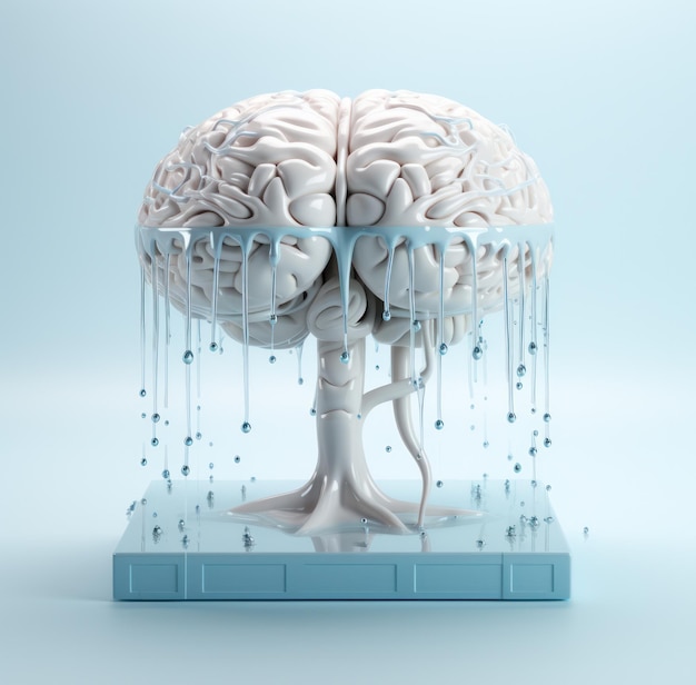 Modelo 3D branco de um cérebro semelhante a uma árvore em um fundo branco