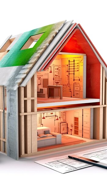 Foto modelo 3d de una casa ecológica en un plan arquitectónico