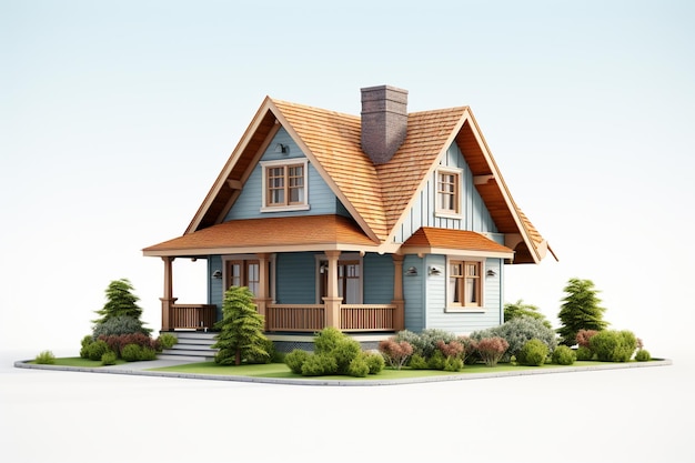 Modelo 3D de una casa sobre un fondo blanco representación 3D