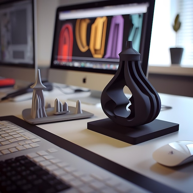 Modelo 3D colocado sobre una mesa de oficina.