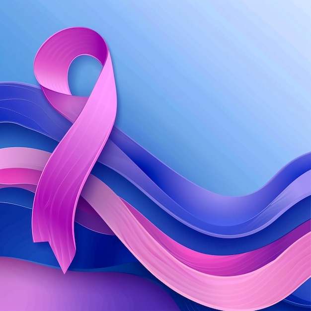 Foto modelo 3d com símbolo da campanha do mês de conscientização sobre o câncer de mama em fundo de cor gradiente