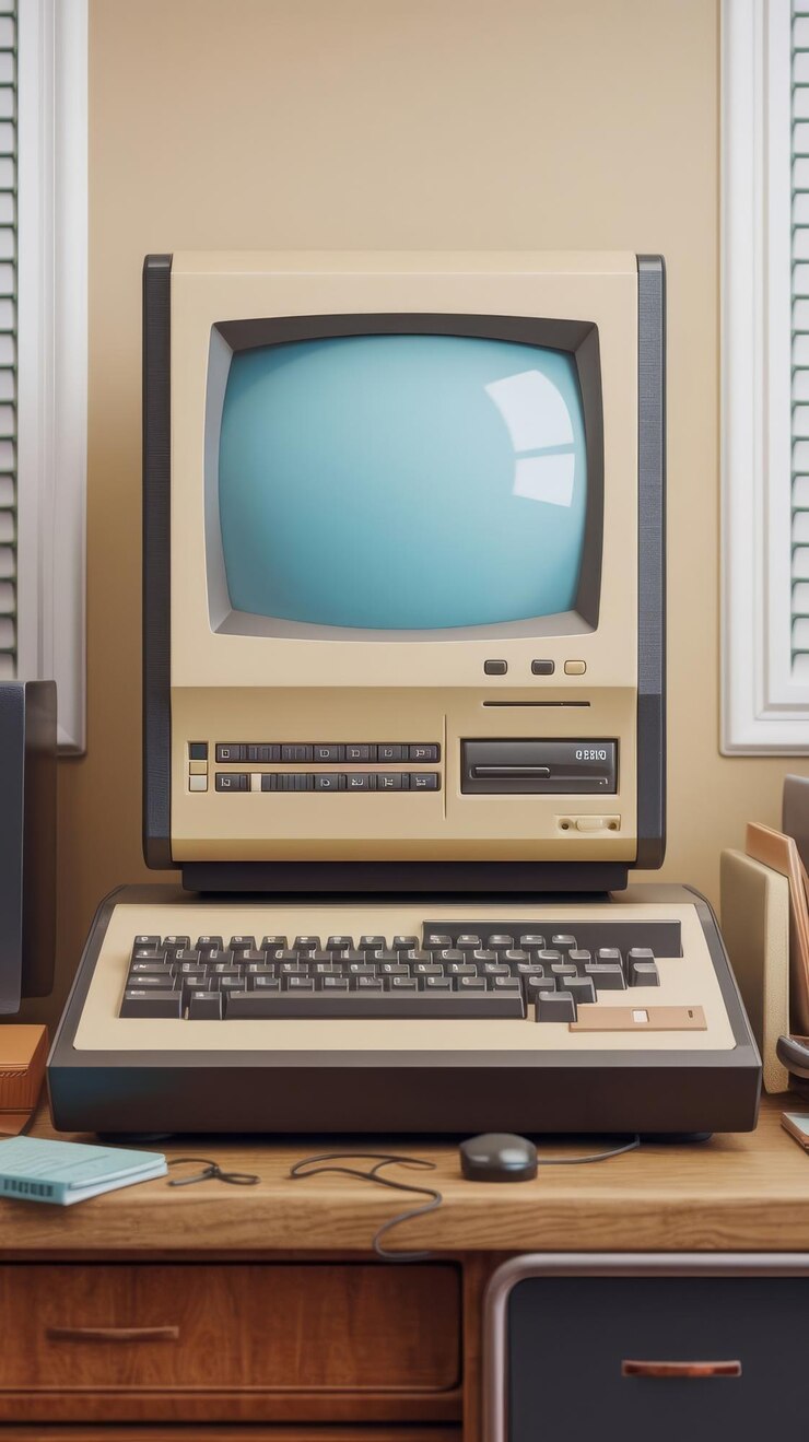 Foto modelo 3d de una computadora retro