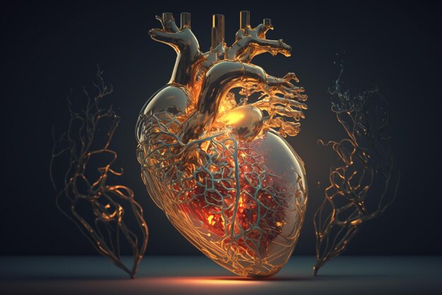 Foto un modelo 3d de un corazón con un fondo oscuro.