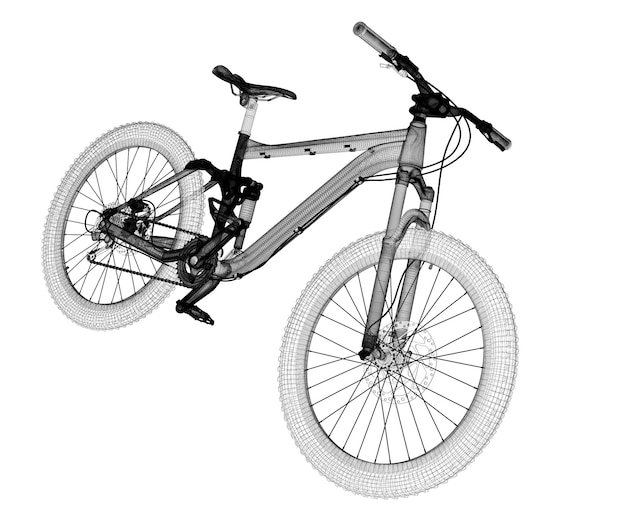 Modelo 3D da bicicleta de montanha, estrutura corporal, modelo de fio