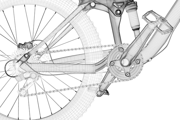 Modelo 3D da bicicleta de montanha, estrutura corporal, modelo de fio