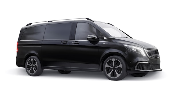 Modelo 3d de carro minivan elétrico preto inovador isolado em renderização 3d de fundo branco