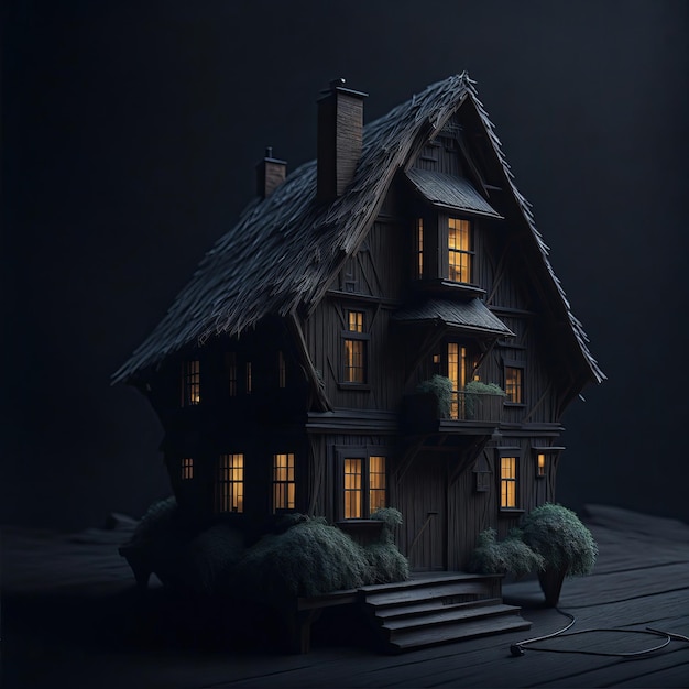 modelo 3d de casa de madeira de terror criativo