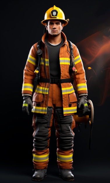 Foto modelo 3d de um personagem bombeiro