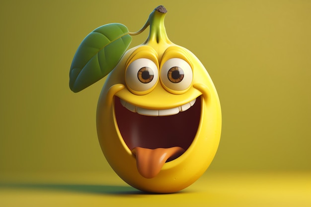 Modelo 3D de um personagem de banana sorridente