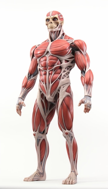 Modelo 3D detallado de la anatomía muscular humana representación abstracta aislada en fondo blanco