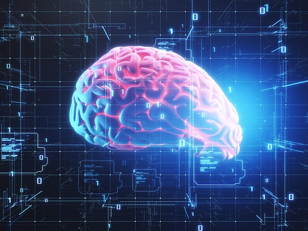 Modelo 3D do cérebro humano no fundo do ciberespaço IA e conceito de rede neural IA generativa