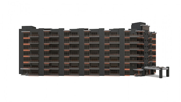 Modelo 3d do condomínio. Apartamento casa com um pátio