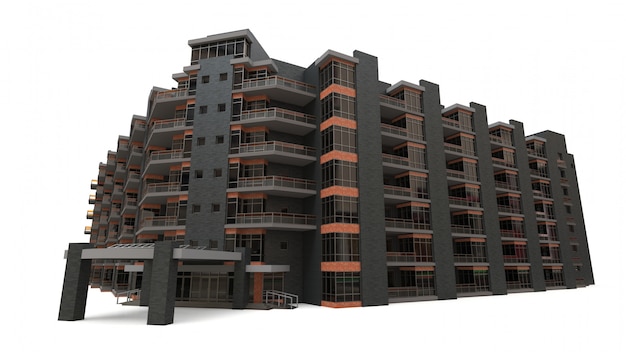 Modelo 3d do condomínio. Apartamento casa com um pátio
