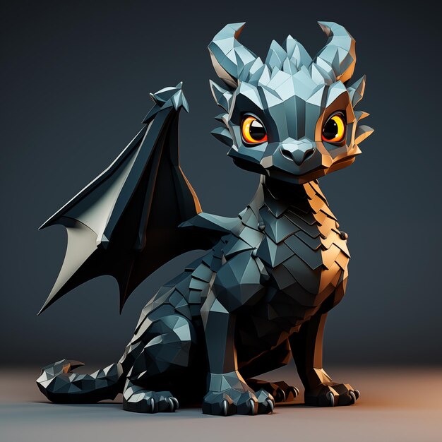 Modelo 3D de un dragón negro y lindo