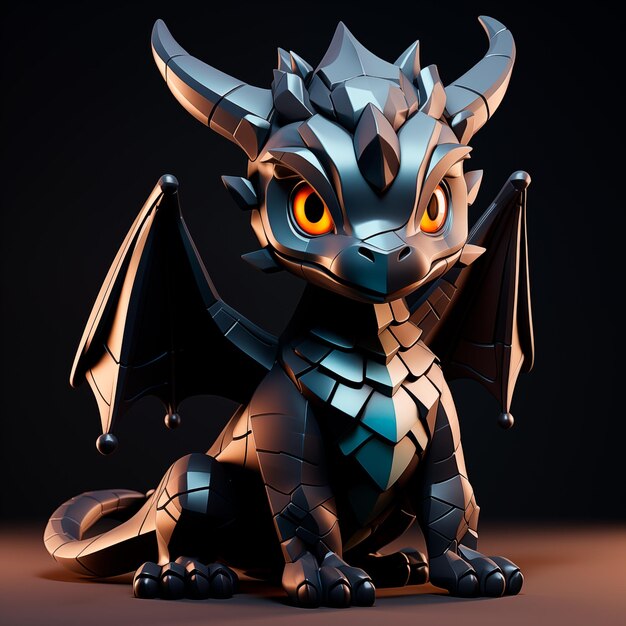 Foto modelo 3d de un dragón negro y lindo