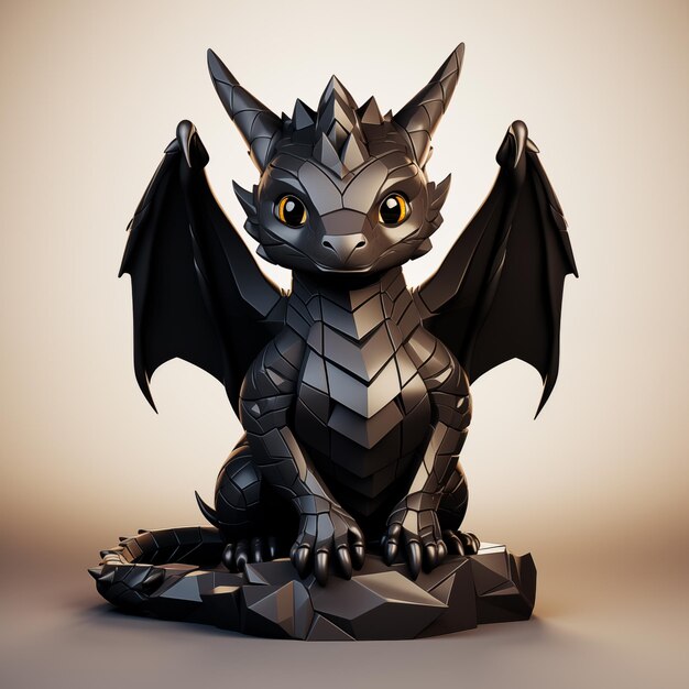 Modelo 3D de un dragón negro y lindo