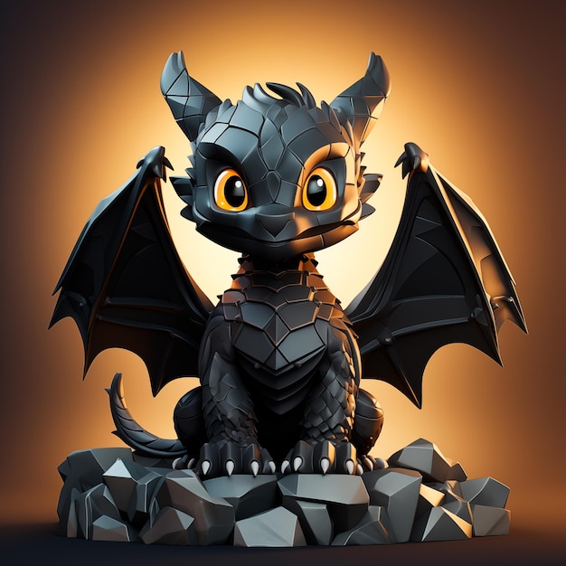 Modelo 3D de un dragón negro y lindo