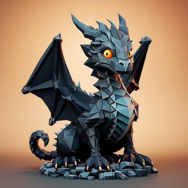 Modelo 3D de un dragón negro y lindo