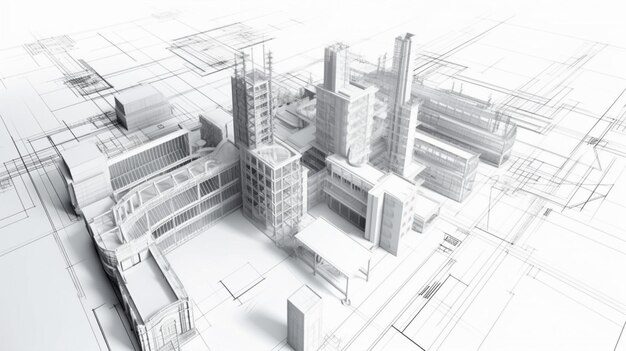 Foto modelo 3d de edificio de oficinas diseño 3d del edificio diseño de boceto proyecto arquitectónico construcción