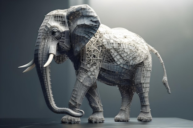 Un modelo 3d de un elefante hecho por el artista.