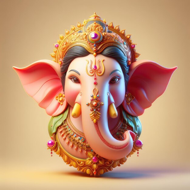 Foto modelo 3d de ganesha estilo realista cabeza de ganesha colorida en un fondo simple