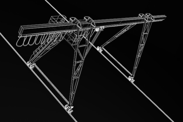 Foto modelo 3d grúa de construcción industrial aislada sobre fondo negro