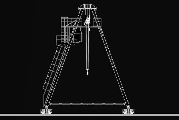 Modelo 3D Grúa de construcción industrial aislada sobre fondo negro