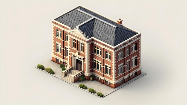 Foto modelo 3d isométrico renderizado enfatizando os detalhes arquitetônicos intrincados do edifício histórico e