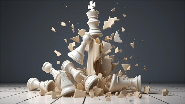 Foto un modelo 3d de un juego de ajedrez con un castillo blanco al fondo