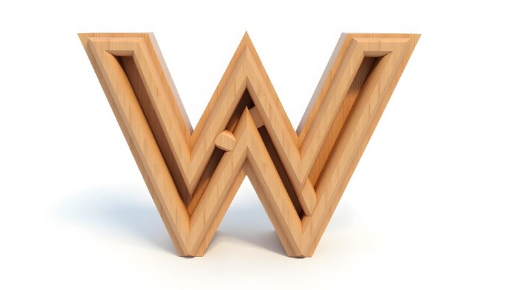 Foto modelo 3d de la letra w de madera diseño intrincado