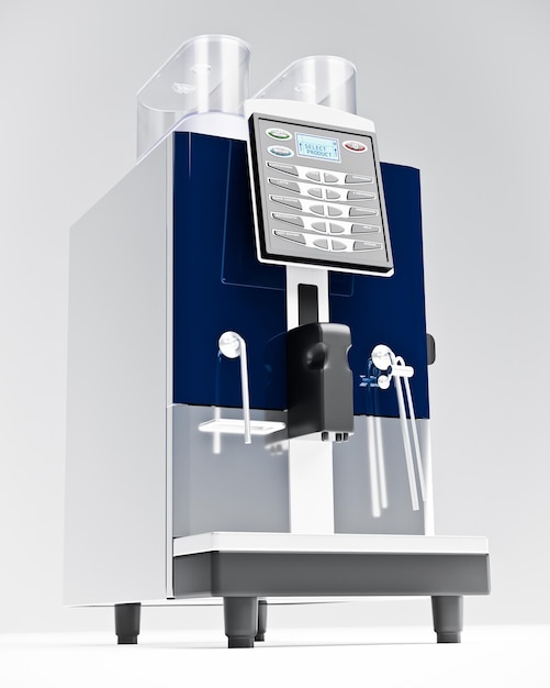 Modelo 3D de máquina de café aislado sobre fondo blanco.