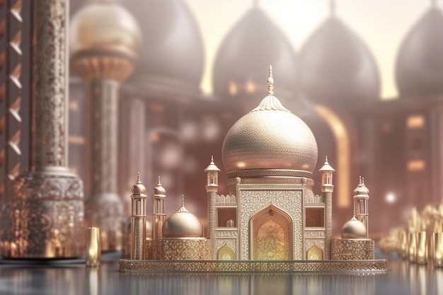 Un modelo 3d de una mezquita con una cúpula y la cúpula en la parte superior.
