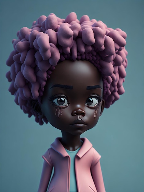 Un modelo 3d de una niña con cabello morado llorando