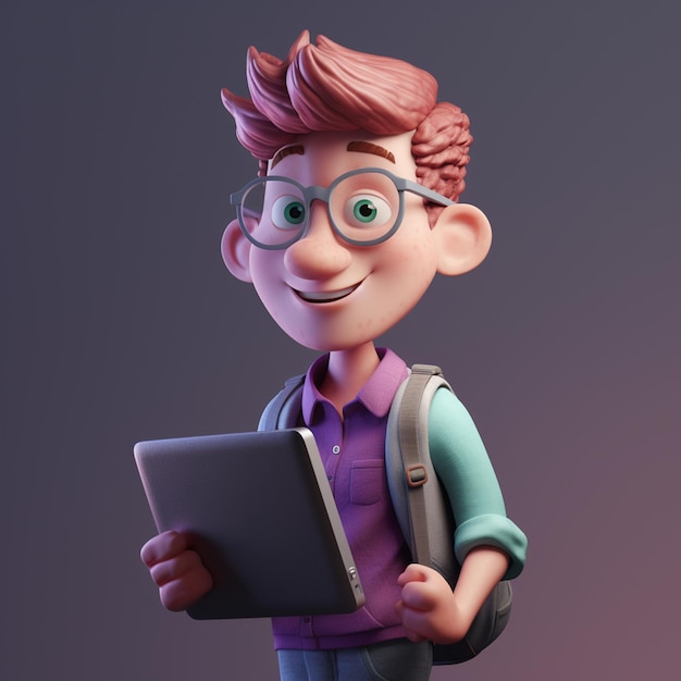 Modelo 3D de personaje de dibujos animados educativo