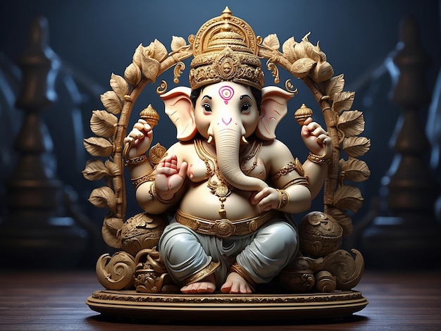 Modelo 3D realista de la cabeza del Señor Ganesha