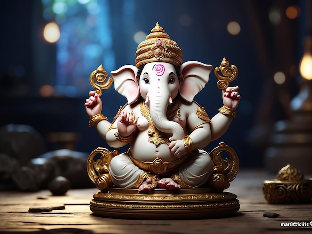 Modelo 3D realista de la cabeza del Señor Ganesha