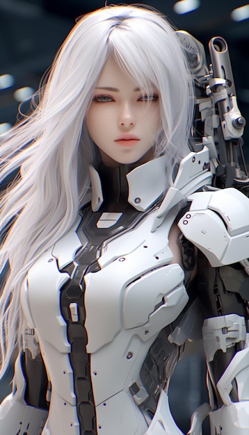 Modelo 3D realista de um ciborgue humano em um mundo cibernético futurista Mulher Cyberpunk gerada por Ai