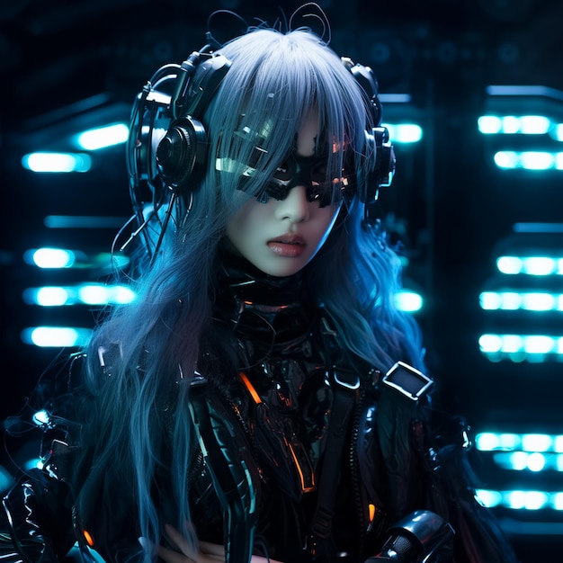 Modelo 3D realista de un hermoso cyborg con gafas de sol futuristas Cyberpunk Woman generado por Ai