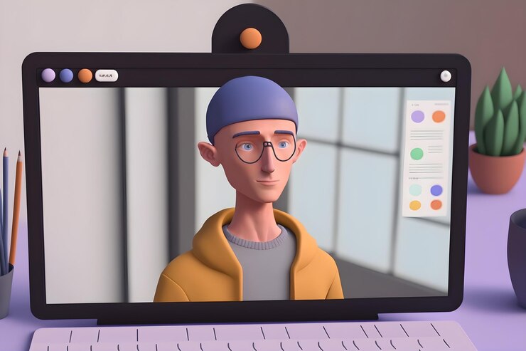 Foto modelo 3d renderizado avatar 3d en una llamada de video