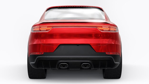 Modelo 3D rojo de un SUV deportivo en una carrocería coupé sobre un fondo blanco renderización 3D