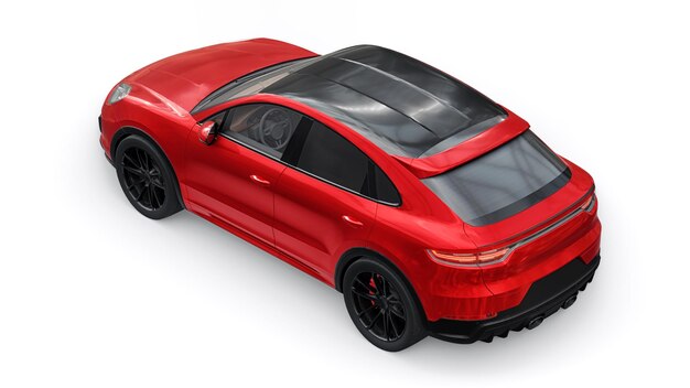 Modelo 3d rojo de un todoterreno deportivo en un cuerpo coupé sobre un fondo blanco renderizado 3d