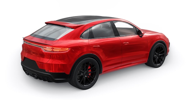 Modelo 3d rojo de un todoterreno deportivo en un cuerpo coupé sobre un fondo blanco renderizado 3d