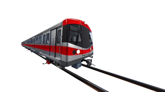 Modelo 3D de un tren subterráneo sobre un fondo blanco aislado Representación 3D