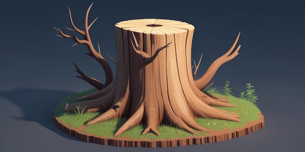 Un modelo 3D de un tronco de árbol que muestra detalles y texturas intrincadas