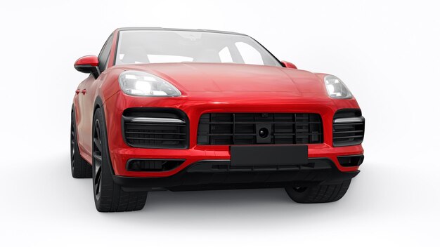 Modelo 3d vermelho de um SUV esportivo em um corpo de cupê em uma renderização 3d de fundo branco