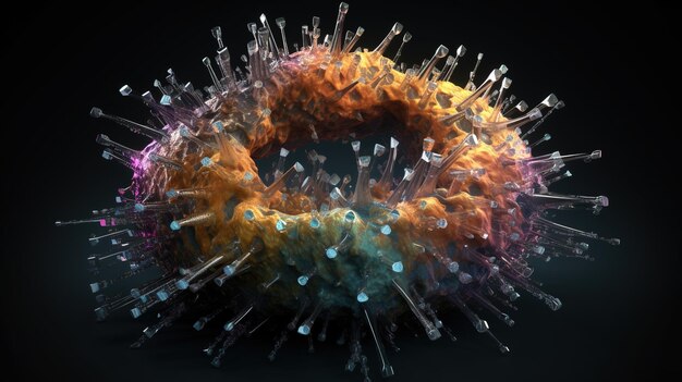 Un modelo 3d de un virus con fondo negro.