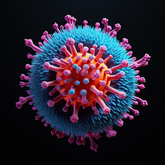 Modelo 3D del virus de la gripe con fondo oscuro