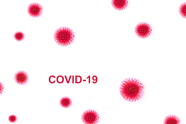 Modelo abstracto de una cepa de infección por coronavirus COVID-19 con texto rojo.