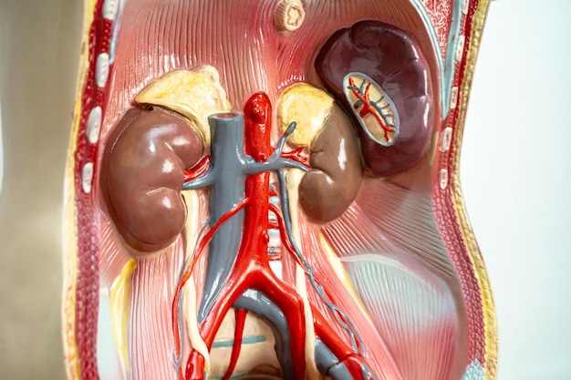 Foto modelo de anatomía del riñón humano para el curso de formación médica de enseñanza de la educación médica