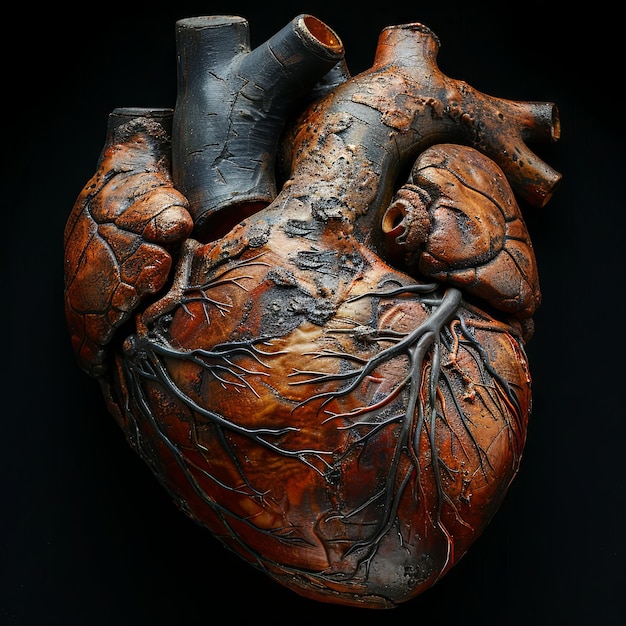 modelo anatómico de corazón humano en el estilo de fondo negro detalles fotorrealistas IA generativa